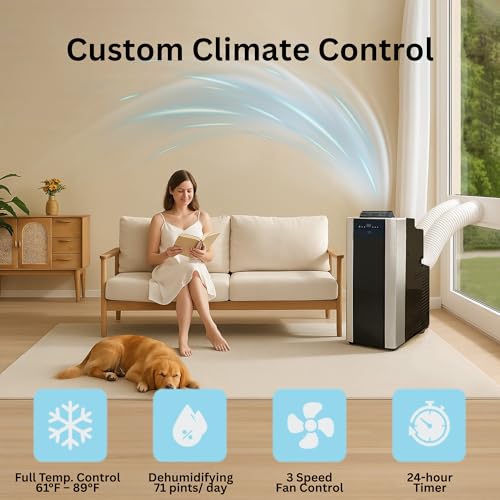 Whynter Portable Air Conditioner 14,000 BTU with Dual Hose Dehumidifier & Cooling Fan for 500 Sq Ft Rooms, Includes AC Unit Window Kit, ARC-14S (9,500 SACC)