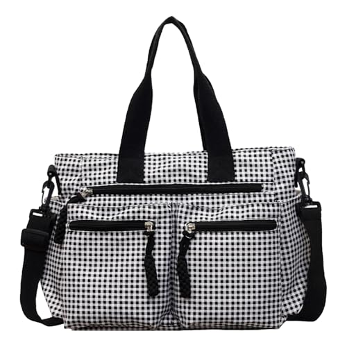 Nuova borsa tote scozzese ad alta capacità, trendy e versatile per gli spostamenti quotidiani (nera)