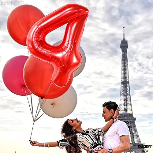 Image of KatchOn Red Number 4 Balloons 40 Inch, 4 Birthday Decorations