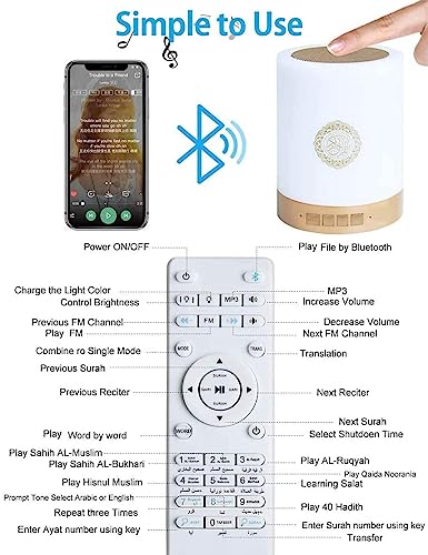 Quran Lampe de haut-parleur LED tactile portable Bluetooth avec télécommande et application, haut-parleur Bluetooth Azan dans de nombreuses langues, y compris l'anglais et l'arabe – Image 4
