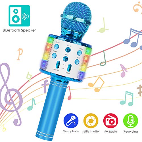 Wireless Bluetooth Karaoke Microphone, 5-in-1 Portable Handheld Mic Speaker Player Recorder with Controllable