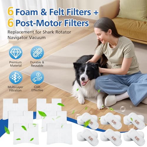 Image of HZ2002 Filter Replacement for Shark Vertex UltraLight DuoClean Vacuum | Models HZ2000 HZ2002 HZ251 HZ602 HZ702, Part XFFKHZ2000 XPMFHZ2000, Washable & Reusable, 6 Foam & Felt, 6 Post Motor Filters