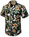 HISDERN Herren Funky Hawaiihemd Blumenhemden Kurzarm Vordertasche Urlaub Sommer Aloha Bedruckter Strand Lässig Schwarz Orange Hawaii Blumenhemd