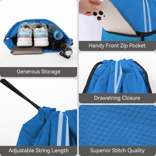 Image of Black Drawstring Backpack and Ocean Blue Drawstring Backpack Bundle