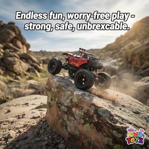 Image of Rock Crawler RC Car with Smoke, 1:16 Scale High-Speed Off-Road Monster Truck, 4 Functions, Rechargeable Remote Control Climbing Car with Fog Effect for Kids-Black (RED)