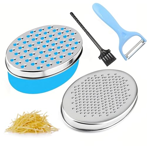 Cheese Grater Graters for Kitchen with Container and 2 Size Lid Cheese Shredder Vegetable Chopper Ginger Garlic Chocolate Graters Use for Carrots Cucumbers Onion Potato(Blue)
