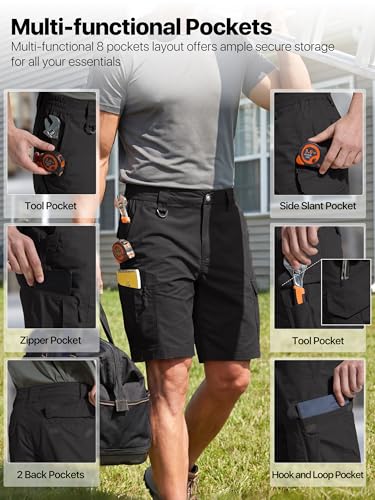 Image of FREE SOLDIER Men's Cargo Shorts Durable Relaxed Fit Side Elastic Waist Work Utility Shorts with 8 Pockets