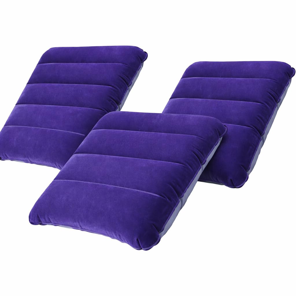 VSVERUS Ultralight Inflatable Travel Air Pillow | Flocked Soft Fabric| Portable for, Hiking, Camping, Train & Bus Journey, Desk Rest | Portable Neck & Lumbar Support for Men & Women -Blue (Pack of 3)-image-46