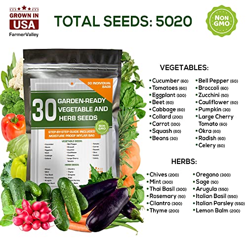 Variety Pack Of Hot Peppers, Herbs And Vegetables Seeds - Non Gmo Usa Grown - 40 Heirloom Varieties For Hydroponic Indoor And Outdoor Planting - Easy To Grow #TOP1