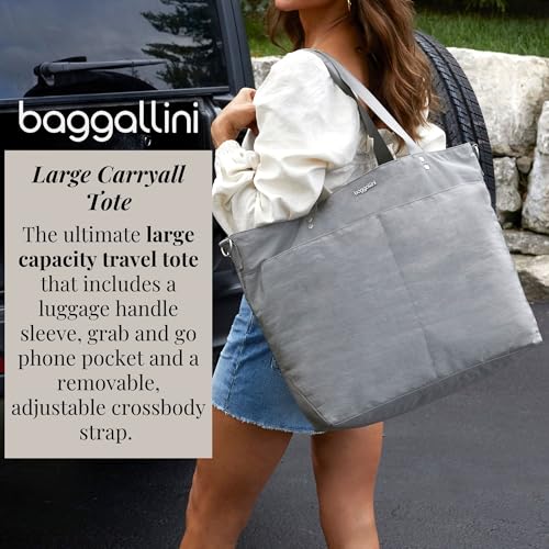 Image of Baggallini Carryall Tote - Lightweight Nylon Zipper Top Weekender Travel Beach Bag w /Luggage Sleeve