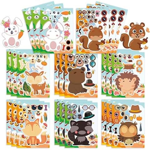 24 Sheets 8.3''×5.9'' Make Your Own Jungle Animal Stickers for Toddlers Kids Party Favors, Make a Face Stickers for Kids Activities Supplies Crafts Cover