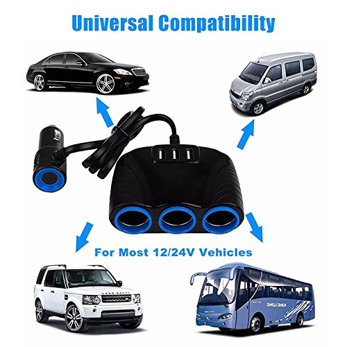 Cigarette Lighter Power Splitter, 120W 12V/24V 3 Socket With 3.1A & Usb Port Dc Outlet Adapter Car Charger And Extender Vehicle Electronics Powered Devices (3 Socket 3 Usb) #TOP2