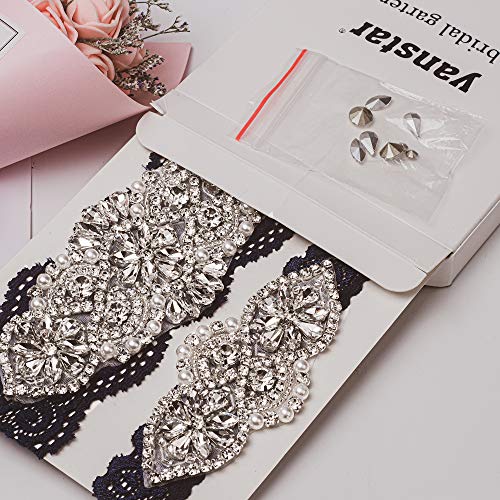 Yanstar Wedding Bridal Garter Belt Navy Stretch Lace Bridal Garter Sets With Silver Rhinestones For Wedding #TOP6