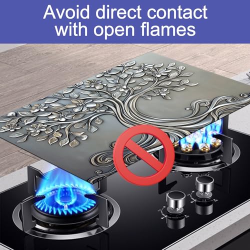 Image of HOMETITUTE Silver Floral Tree of Life Stove Covers 28x20 Diatomite Mat