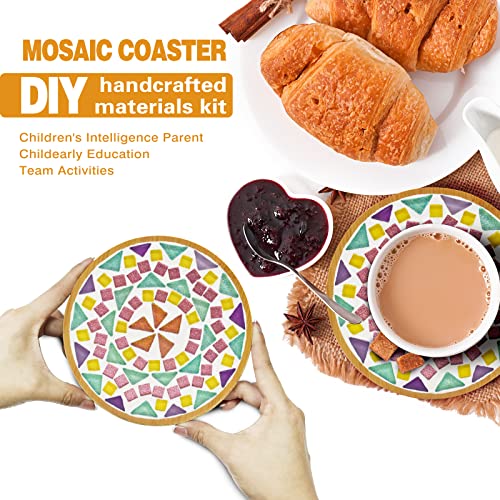Coaster With Glass Mosaic Tiles, Mosaic Kit With 6.1 Inch Bamboo Coaster, Crafts For Adults Mixed Color Mosaic Kit, Mosaic Crafts Materials Package, Household Decoration, Daily Gift, Home Decoration #TOP4