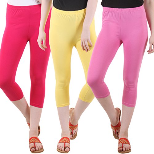 Image of DIAZ Women's Super Combed Cotton Elastane Stretch Slim Fit Printed Capri -Pack of 3
