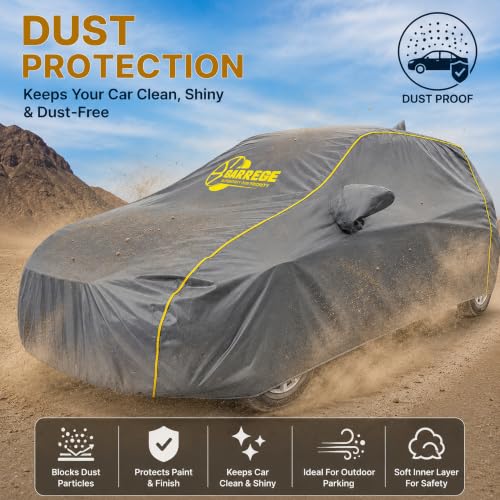 Image of Taffeta Grey Car Cover for Maruti Victoris - Water Resistant, Dust & Sun Protection, All Weather Safety with Light Weight & Stylish Yellow Piping for Indoor Outdoor Parking