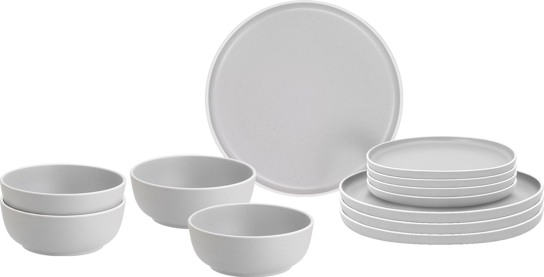 Brunner Dolomit - Juego de vajilla antideslizante de melamina para exteriores, platos ligeros y resistentes a la rotura, cuencos y tazas, caravana, picnic y camping (blanco dolomito, juego de 12