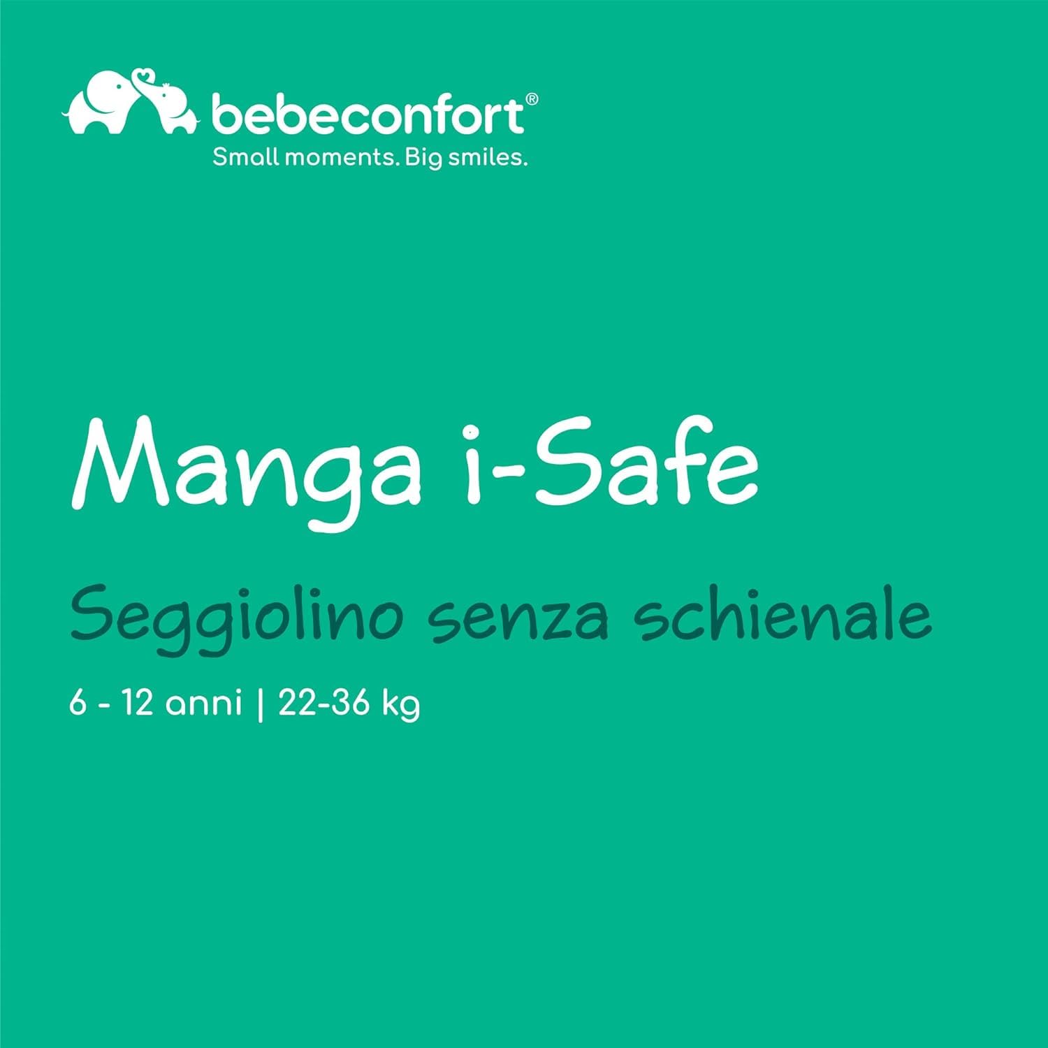 Bebeconfort Manga i-Safe Rialzo Auto, Alzatina auto per bambini 6-12 anni, 125-150 cm, Seggiolino auto leggero e compatto, Seduta imbottita, colore Full Black