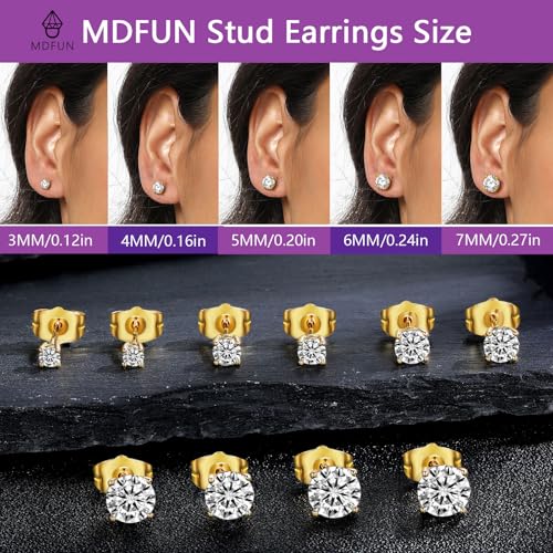 MDFUN 5 Pairs Stud Earrings Sets 3-7MM 18K Gold Plated Round/Cushion/Asscher/Emerald Cut Cubic Zirconia Earring Hypoallergenic Stud Earrings for Women Men4