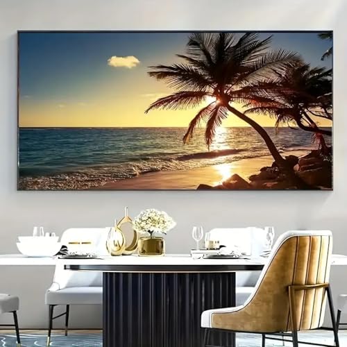 Décoration murale plage coucher de soleil grande toile 70x140