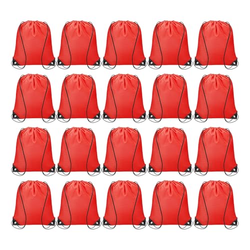 QUARKZMAN 20 Stück Zugbeutel Zugrucksack Großhandel Polyester Sport Zugbeutel Gymnastikbeutel Cinch Tote Zugrucksack für Fitnessstudio Party Sportreise Schwimmen Strand, Rot