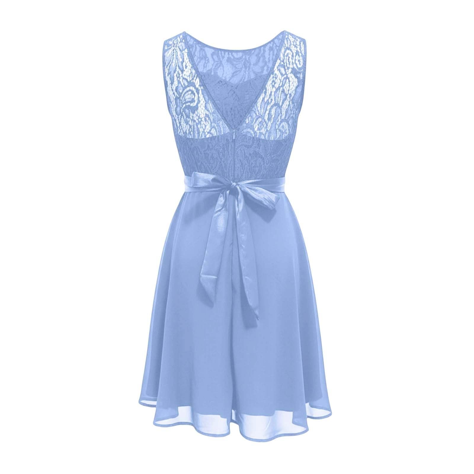 Abendkleider Damen Hochzeitsgast Kleid Elegantes Chiffon Cocktailkleid Rundhals Ausschnitt Ärmellos Spitzenkleider A Linie Hochzeitskleid Abendkleid Für Hochzeit Abschlussball