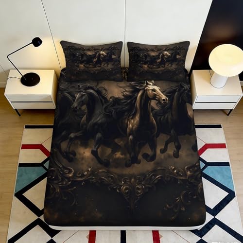 Drap housse cheval noir antidérapant en microfibre douce et lavable - 2