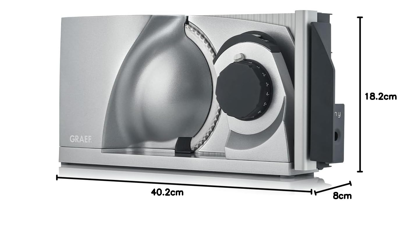 GRAEF MYtiny MT1000 - Trancheuse universelle pliable, Made in Germany, entièrement métallique, lame dentelée Ø170 mm, épaisseur de coupe 0-15 mm, trancheuse à pain pliable, compacte