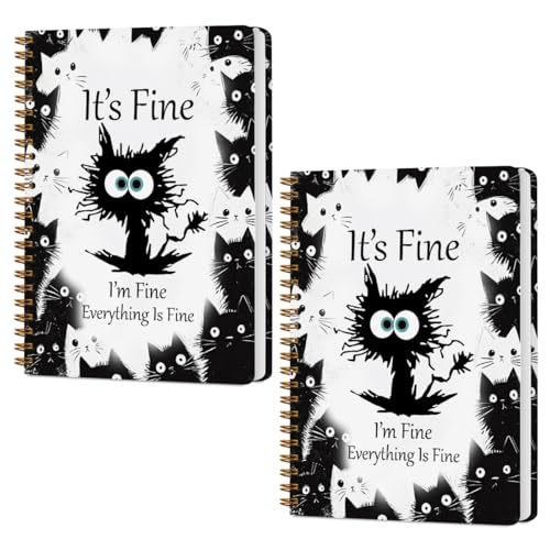 2 pcs funny cat spiral notebook cute funny gifts journaling notebooks for work college ruled notebook journal office classroom supplies motivational cat themed gifts for women coworkers
