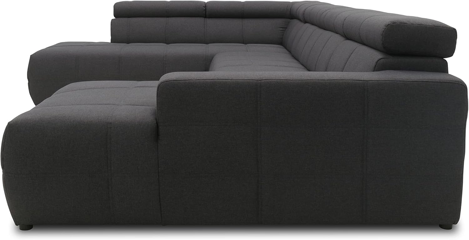 DOMO. collection Divano Brandon, paesaggio con schienale a forma di U, angolo imbottito, 359 x 228 x 80 cm (larghezza x profondità x altezza), grigio scuro