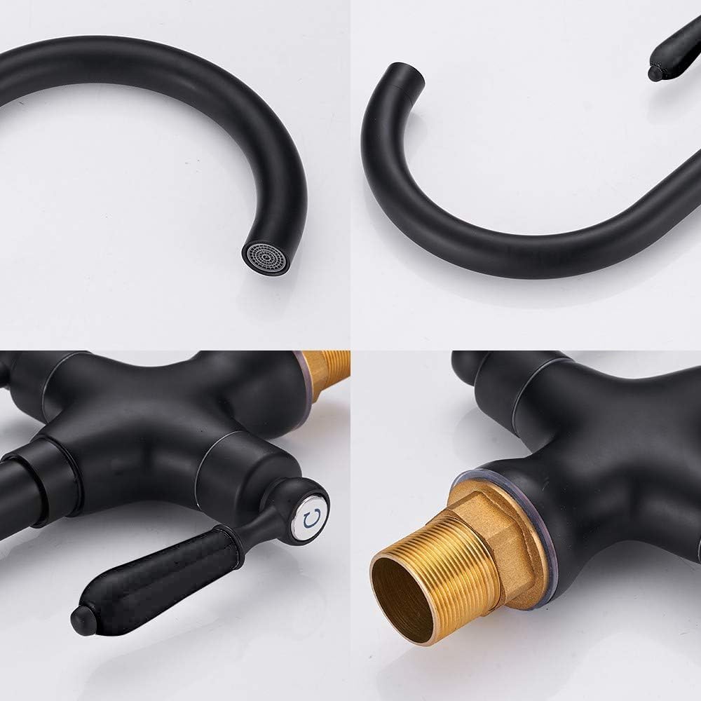 Robinets De Cuisine,Robinet D'évier Noir En Laiton Frotté à L'huile, Mitigeur Mural à Bec