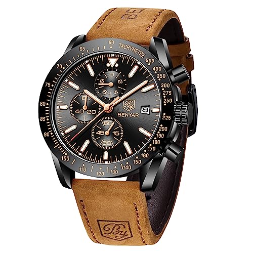 Image of BENYAR - Stylish Wrist Watch for Men, Silicone Strap Watches, Perfect Quartz Movement, Waterproof and Scratch Resistant, Analog Chronograph Business Watches