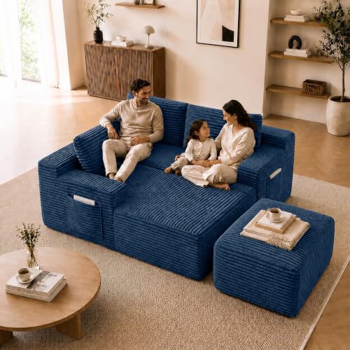 Image of Boneless Couch, Modular Sectional Couches for Living Room, U-Shaped Cloud Couch Sofa with Deep Seat, Fluffy Corduroy Upholstered Corner Sofa