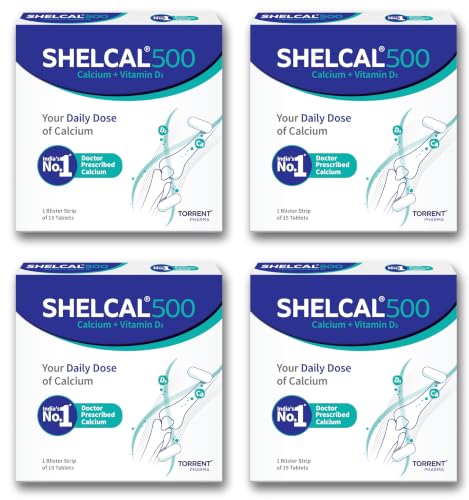Image of Torrent Shelcal 500 Calcium Tablets With Vitamin D3, 60 Tablets 15 Tablets X Pack Of 4, Healthy And Strong Bone, Joint & Muscles, India's No.1 Doctor's Prescribed Calcium Supplement