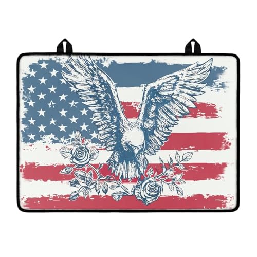 Image of Poceacles Patriotic Stove Top Cover for 4th of July Electric Glass Stove Top Mat Heat Resistant Non-slip Cooktop Protector Counter Top Protector Cover, American Flag Eagle Rose Beige