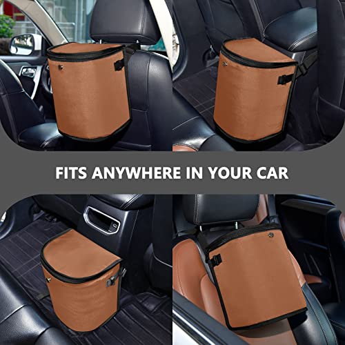Image of Wudan Small Car Trash Can Terracotta Accessories for Garbage Storage Organizer with Lid Waterproof Portable Auto and Truck Interior Seat Bin