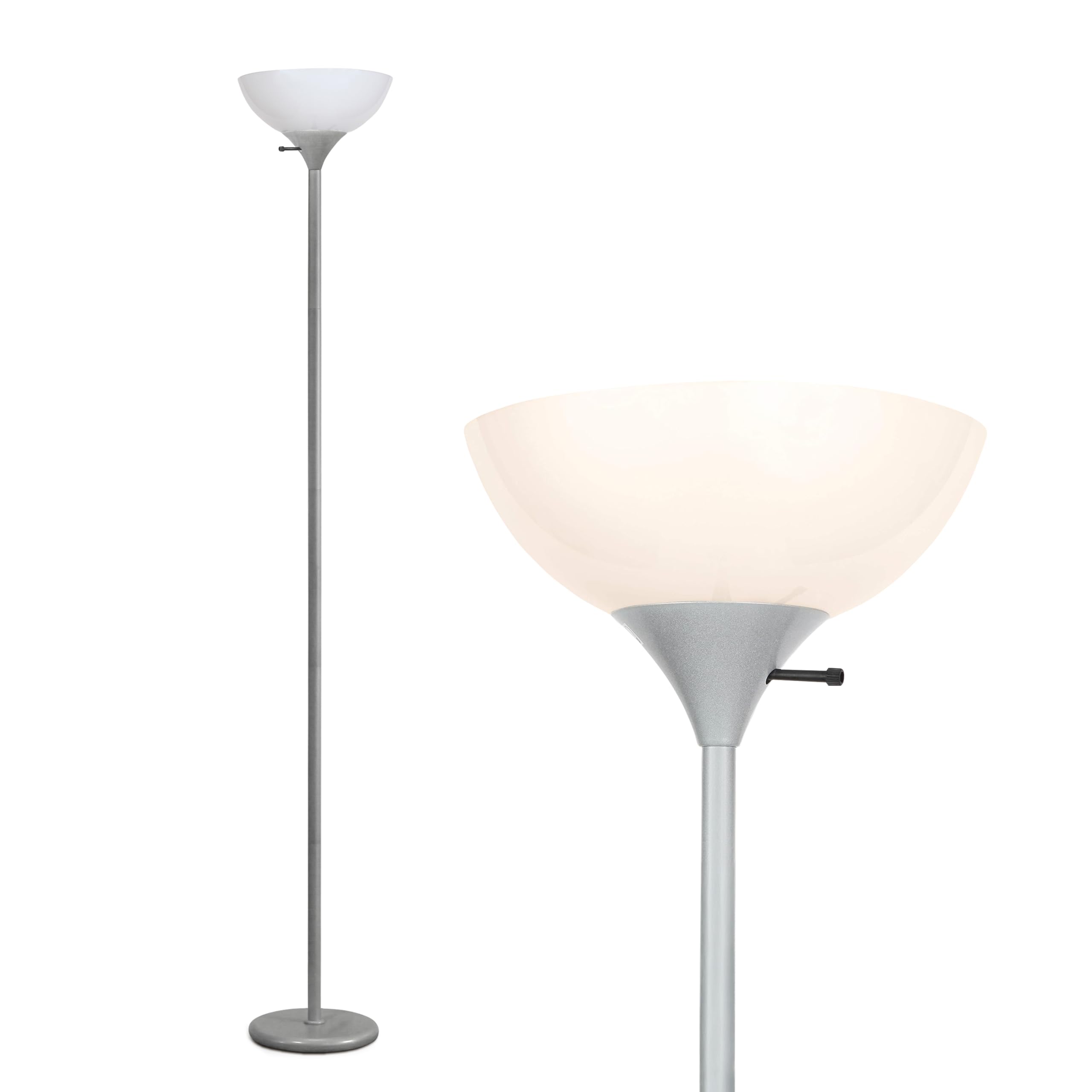 Brightech Sky Dome Super Bright LED Torchere Lamp for Living Room and Office - Modern Dimming Floor Lamp - Pole Lamp for Bedroom - LED Bulb Included - Platinum Silver