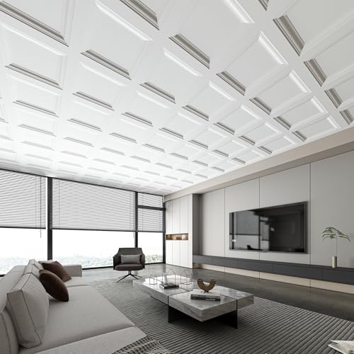 Image of Art3d 36-Pack Square Drop Ceiling Tile 2ft x 2ft in White, PVC Ceiling Panel 24 x 24in. - Covers 144 Sq.,ft., Multi-Pack, Compatible with 15 /16 inch Drop Ceiling Grid System