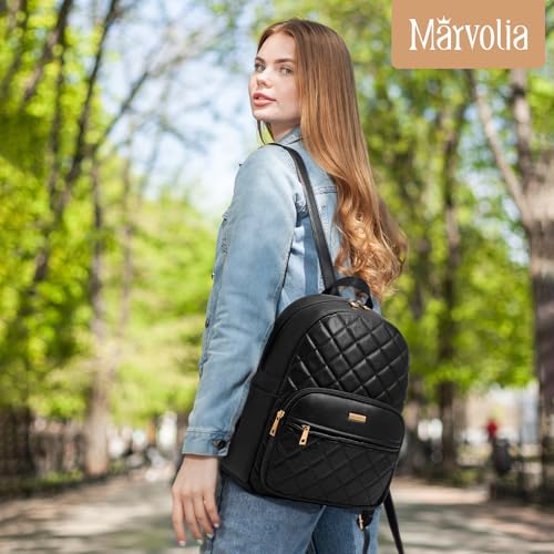 Image of Marvolia Mini Backpack Vegan Leather Small Backpack, Black, Large | Fashion Backpack Purse, For Women, For Travel Work Shopping