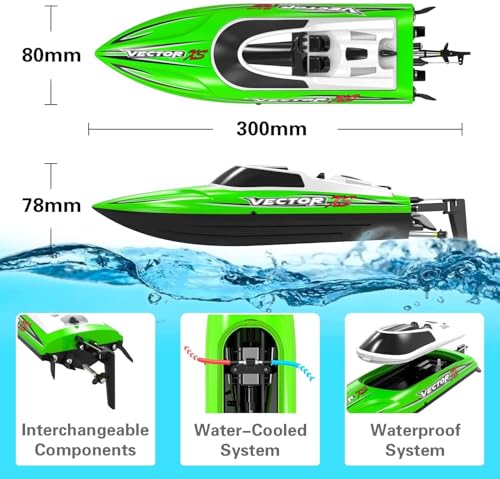 VOLANTEXRC RC Boat 20MPH Fast RC Boat for Adults 2.4Ghz Remote Control Boat for Pools and Lake with 2 Rechargeable Batteries Toys Gifts for Boys Girls Green
