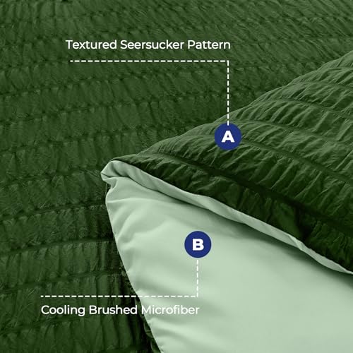 Image of HYMOKEGE Dark Green /Sage Green Queen Comforter Set Seersucker 7 Pieces, All Season Luxury Bed in a Bag Queen for Bedroom, Bedding Set with Comforter, Sheets, Pillowcases & Shams