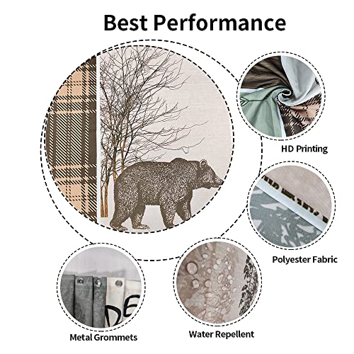 Bzwcbei Cabin Retro Rustic Lodge Shower Curtain, Bear Deer Country Hunting Wild Animal Fabric Shower Curtains, Plaid Check Adventure Bathroom Curtain Liner With Hooks 69X70Inches #TOP6