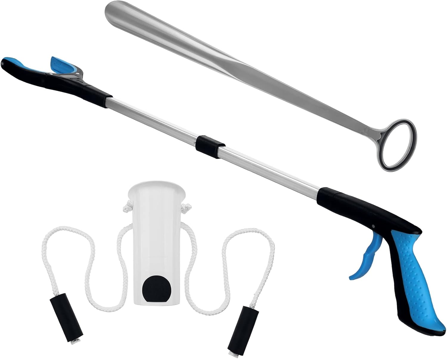 3 Pcs 32 Inch Reacher Grabber Tool Lightweight Extra Long Handy Trash Claw Grabber Socks Helper with Foam Handles Long Handled Shoe Horn (23 Inch) Plastic Shoehorn for Men, Women and Kids