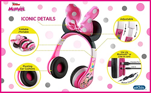 Image of Minnie Mouse Bluetooth Headphones for Kids Wireless Rechargeable Kid Friendly Sound (Minnie Mouse)