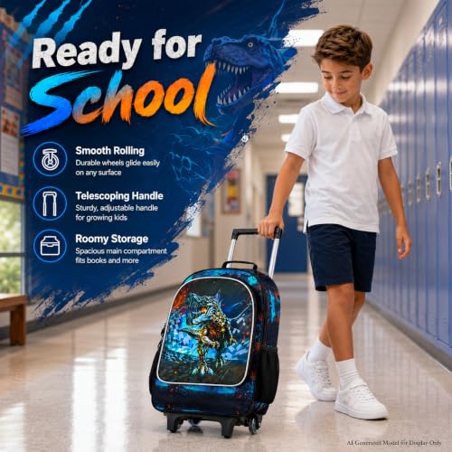 Image of CCJPX Rolling Backpack for Boys, Kids Roller School Bag with Wheels Toddler Wheeled Bookbag Elementary
