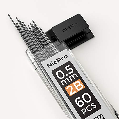 Nicpro 1200 Pcs Lead Refills 0.5 Mm 2B Break Resistant Mechanical Pencil Refills, 60 Pack Per Tube, 20 Tubes #TOP1