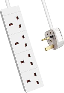 EXTRASTAR 4 Gang Extension Lead White, 5M Extension Cable with 13A Fused UK Plug Max 3120W, 4 Plug extension for Home and Office