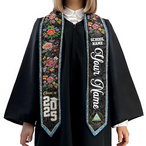 MonkeyVan Custom Nicaraguans Graduation Sash 2024 Graduation Sash Stole Flag Nicaraguans Men Women Nicaragua Graduation Stole NC19