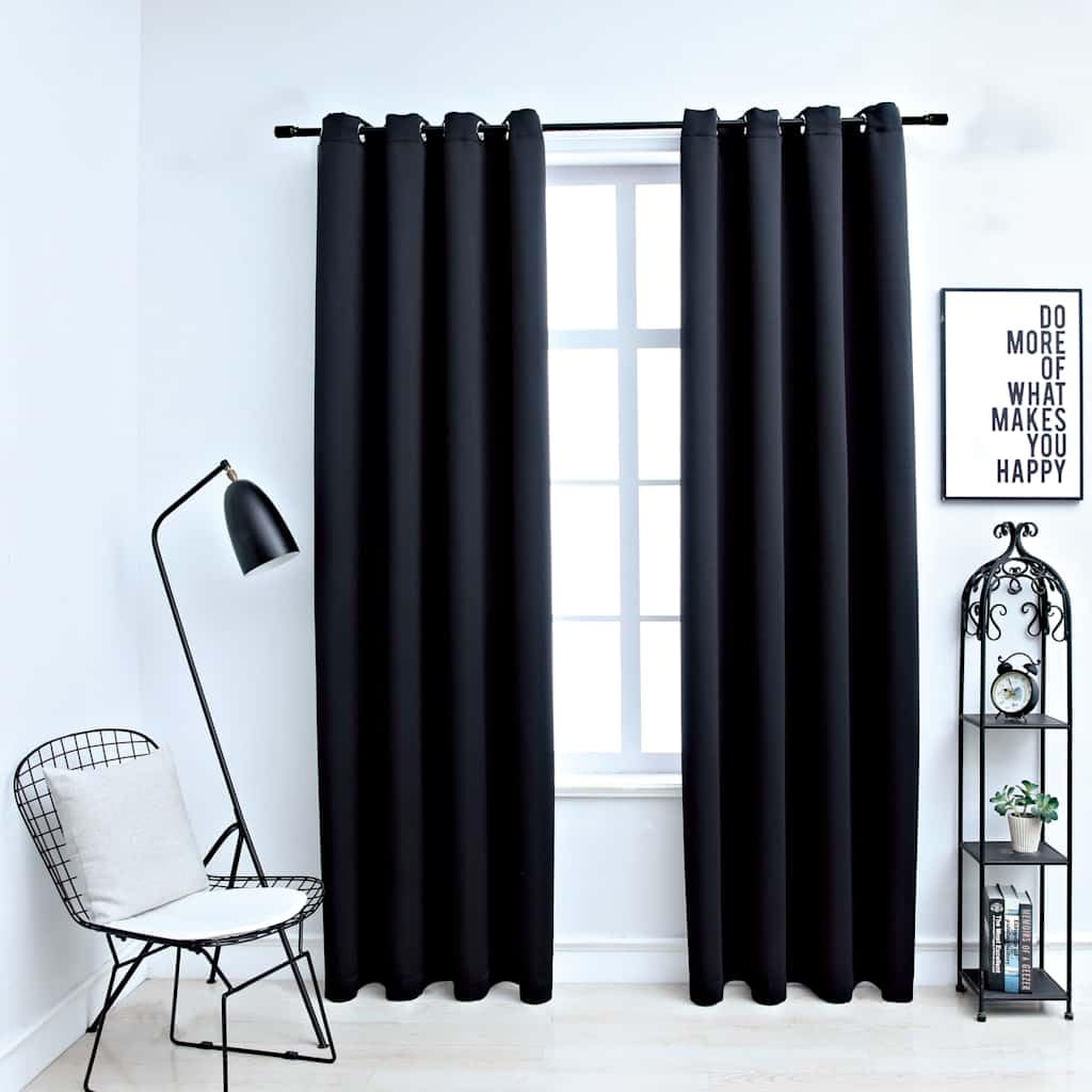 Lot de 2 Rideaux Occultants Noir 140x225 cm, Rideaux de Fenêtre Brise-Vue avec Oeillets en Métal pour Chambre à Coucher, Salon et Bureau, Tissu Polyester